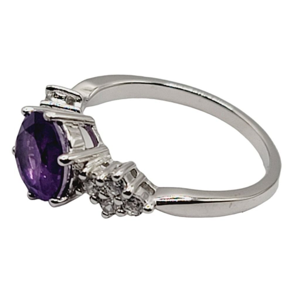 Beautiful 925 Sterling Silver Ring Purple And Clear‎ CZ Cubiz Zirconia Size 7 - Picture 2 of 6